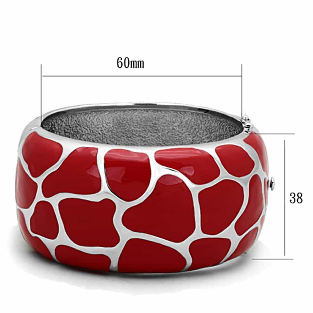 Stainless Steel Red Enamel Giraffe Print Wide Hinged Bracelet view 2