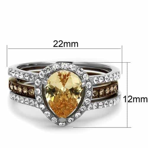 Stainless Steel Two Tone Coffee Brown Silver Champagne CZ Ring view 7