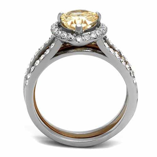 Stainless Steel Two Tone Coffee Brown Silver Champagne CZ Ring view 8