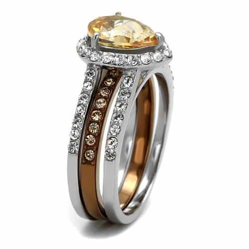 Stainless Steel Two Tone Coffee Brown Silver Champagne CZ Ring view 9