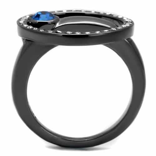 Stainless Steel Dark Gunmetal Blue Sapphire CZ Round Circle Ring view 7