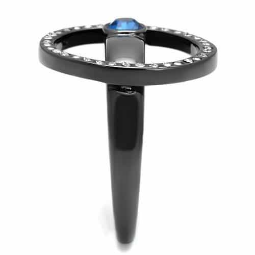 Stainless Steel Dark Gunmetal Blue Sapphire CZ Round Circle Ring view 8