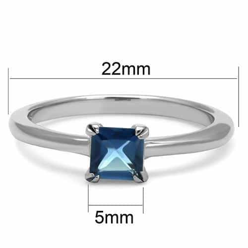 Stainless Steel London Blue CZ Princess Solitaire Thin Band Ring view 6