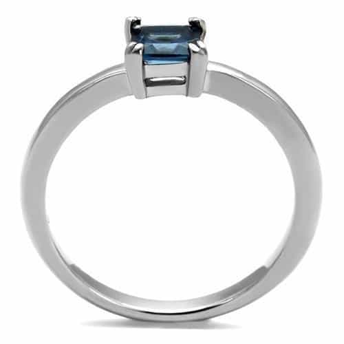 Stainless Steel London Blue CZ Princess Solitaire Thin Band Ring view 7