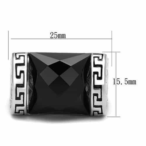 Stainless Steel Black Onyx Faceted Emerald Cut Greek Key Ring view 6
