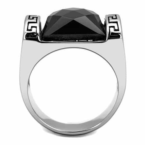 Stainless Steel Black Onyx Faceted Emerald Cut Greek Key Ring view 7