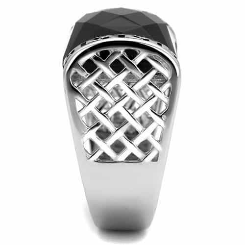 Stainless Steel Black Onyx Faceted Emerald Cut Greek Key Ring view 8