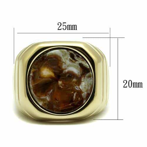 Stainless Steel Gold IP Natural Agate Round Cabochon Ribbed Ring view 6