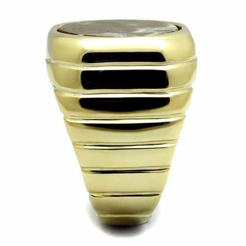 Stainless Steel Gold IP Natural Agate Round Cabochon Ribbed Ring view 8