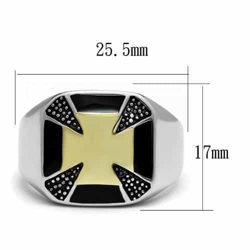 Stainless Steel Gold IP Black Onyx Enamel Iron Cross CZ Pave Ring view 6