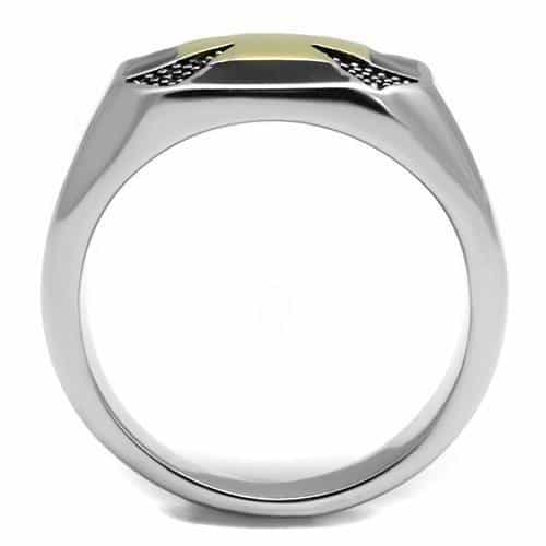 Stainless Steel Gold IP Black Onyx Enamel Iron Cross CZ Pave Ring view 7