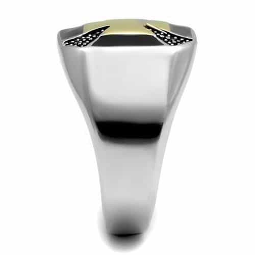 Stainless Steel Gold IP Black Onyx Enamel Iron Cross CZ Pave Ring view 4