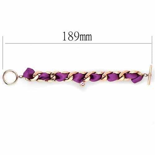 Stainless Steel Rose Gold IP Purple Satin Ribbon Chain Bracelet view 2