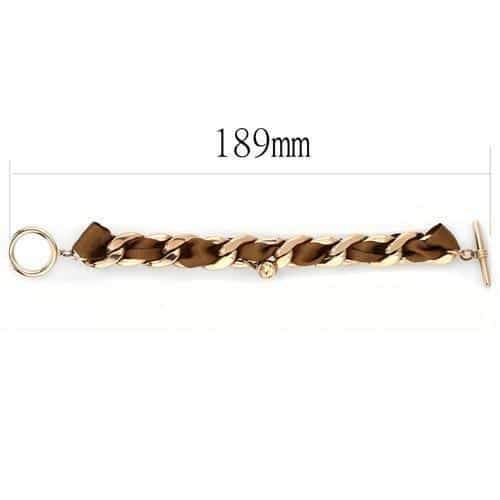 Stainless Steel Rose Gold IP Brown Satin Ribbon Chain Bracelet view 2