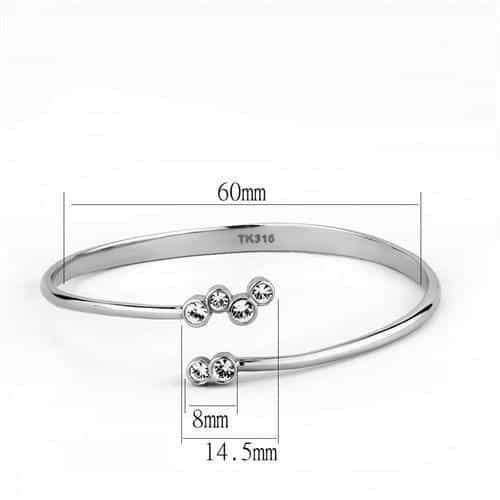 Stainless Steel CZ Triple Bezel Thin Open Cuff Bracelet view 2