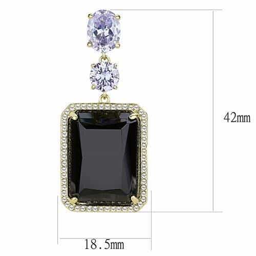 Stainless Steel Gold IP Black Onyx CZ Emerald Cut Pave Earrings view 2