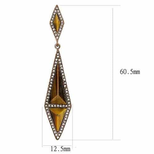 Stainless Steel Rose Gold IP Tiger Eye Diamond Shape CZ Earrings view 2