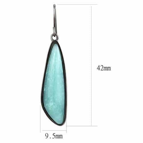 Stainless Steel Amazonite Green Stone Elongated Pear Earrings view 2