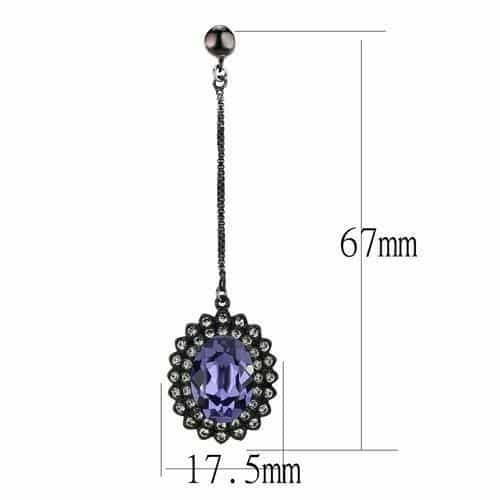 Stainless Steel Dark Gunmetal Tanzanite Crystal Oval CZ Pendant view 2