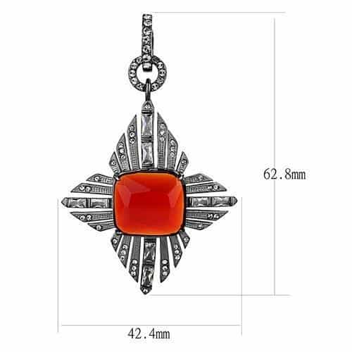Stainless Steel Antiqued Silver Red Coral CZ Art Deco Earrings view 2