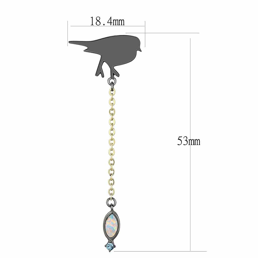 Stainless Steel Gold IP Black Bird Opal Crystal Chain Earrings view 2