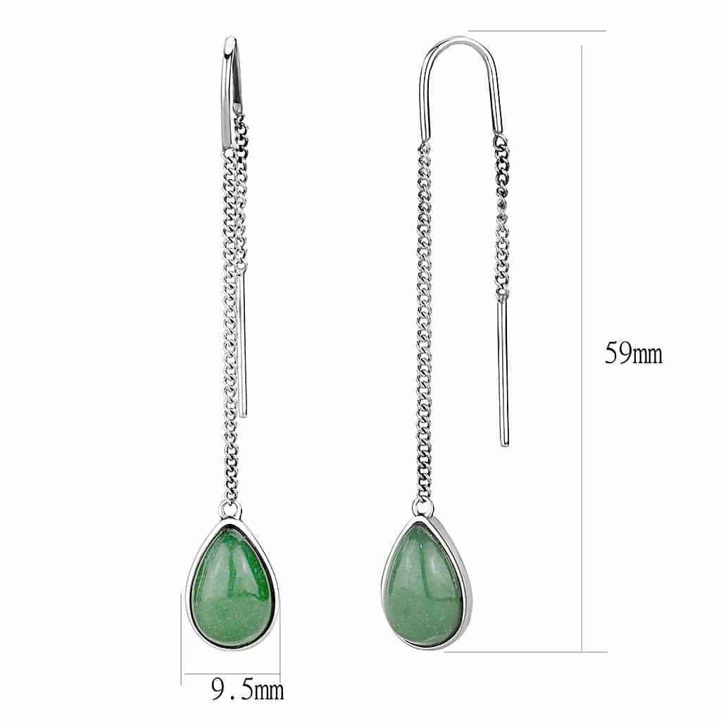 Stainless Steel Green Jade Teardrop Threader view 2