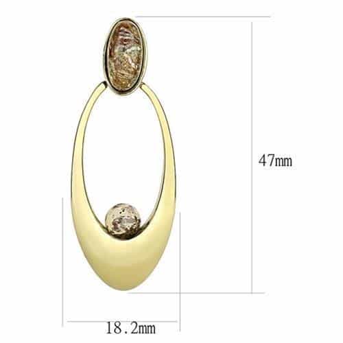 Stainless Steel Gold IP Champagne Crystal Open Oval Drop Earrings view 2