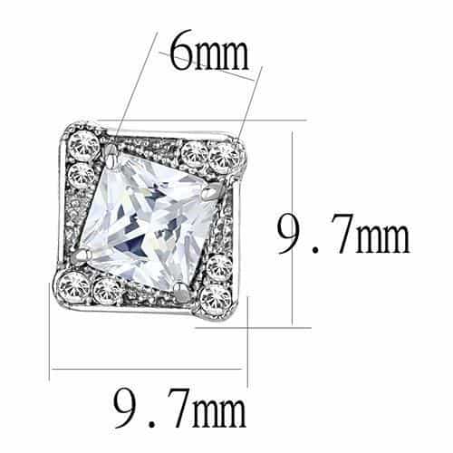 Stainless Steel CZ Princess Square Halo Pave Stud Earrings view 2