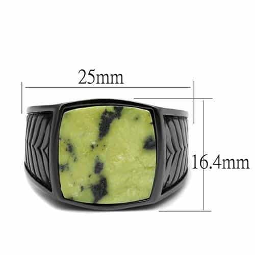 Stainless Steel Black IP Green Serpentine Square Cabochon Ring view 6