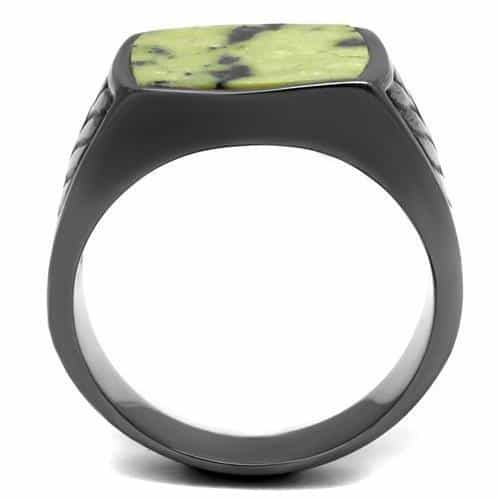Stainless Steel Black IP Green Serpentine Square Cabochon Ring view 7