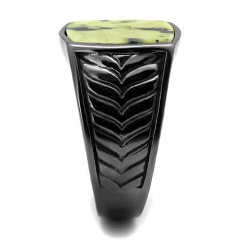 Stainless Steel Black IP Green Serpentine Square Cabochon Ring view 8