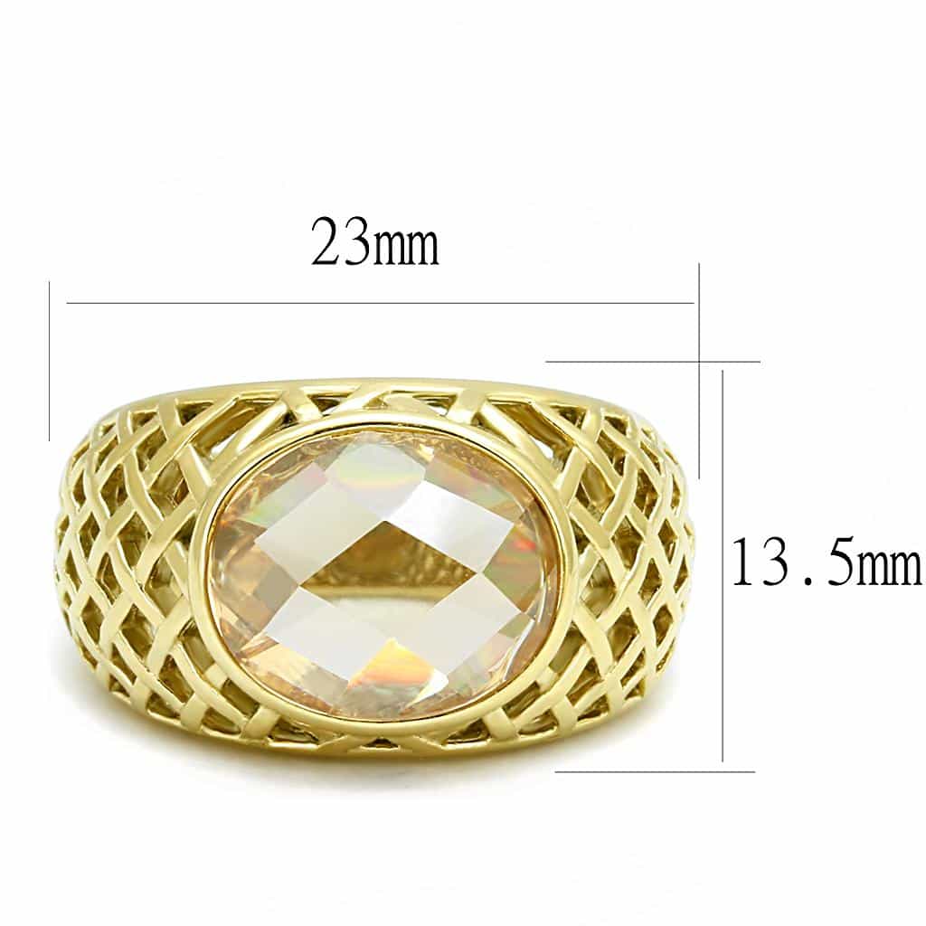 Stainless Steel Gold IP Champagne Crystal Lattice Cage Dome Ring view 6