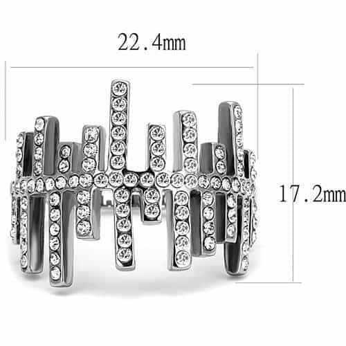 Stainless Steel CZ Pave Bar Heartbeat Zigzag Ring view 2