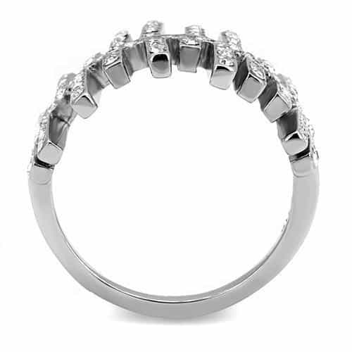Stainless Steel CZ Pave Bar Heartbeat Zigzag Ring view 3