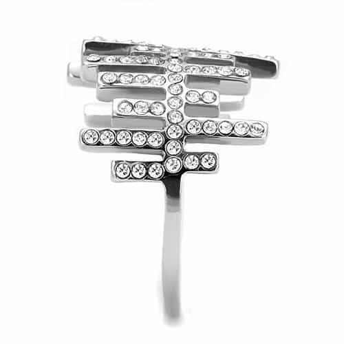 Stainless Steel CZ Pave Bar Heartbeat Zigzag Ring view 4