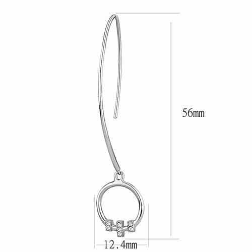 Stainless Steel Silver CZ Circle Pendant Threader Drop Earrings view 2