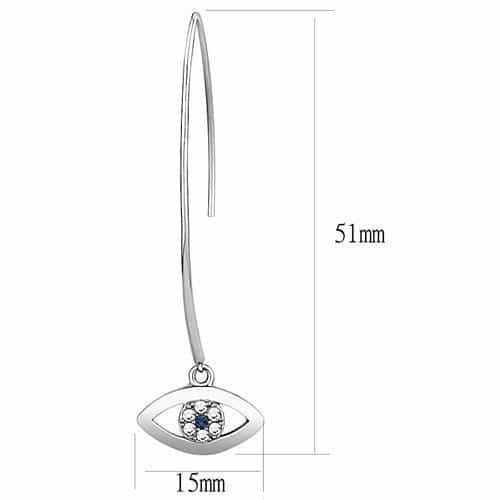 Stainless Steel Silver CZ Evil Eye Marquise Threader Earrings view 2
