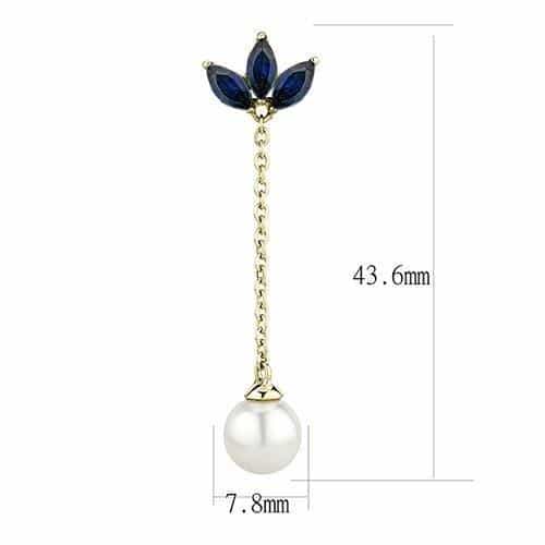 Stainless Steel Dark Blue Sapphire Marquise Flower Pearl Earrings view 2