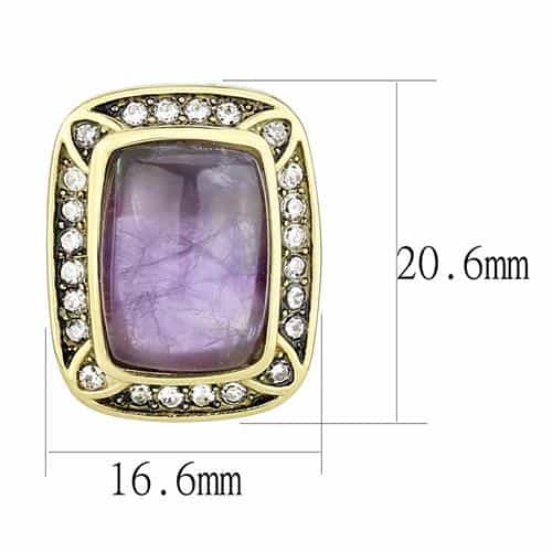Stainless Steel Gold IP Amethyst Purple Cushion Cabochon Earrings view 2