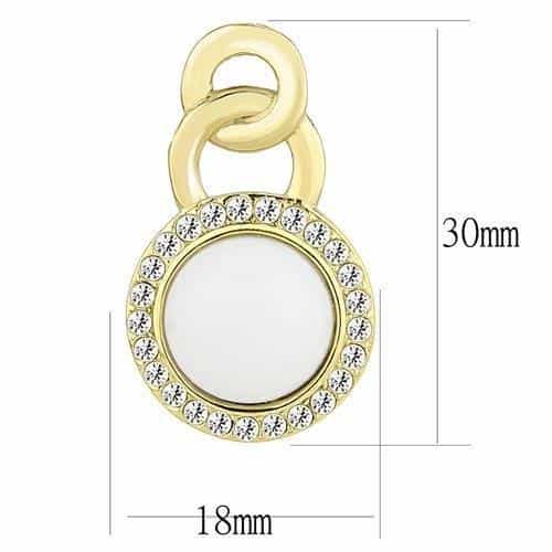 Stainless Steel Gold IP White Mother Of Pearl CZ Halo Earrings view 2
