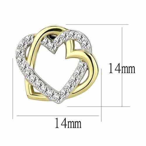 Stainless Steel Two-Tone CZ Pave Interlocking Double Earrings view 2