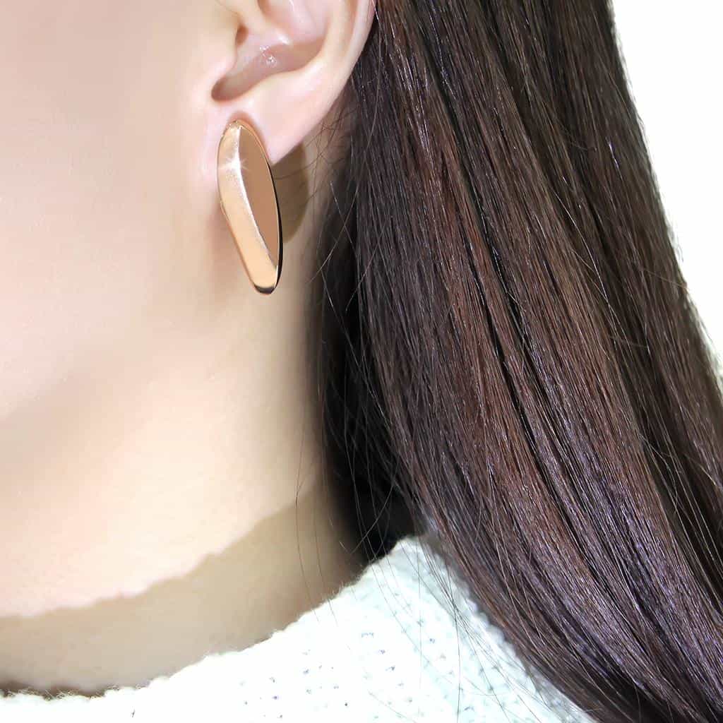 Stainless Steel Rose Gold IP Polished Elongated Oval Earrings view 3