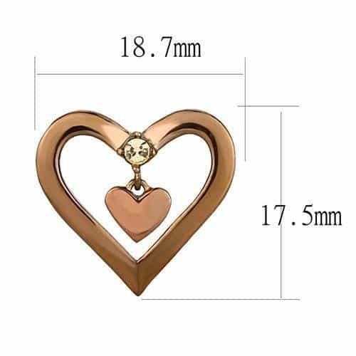 Stainless Steel Rose Gold IP Heart Cutout Heart Dangle Earrings view 2