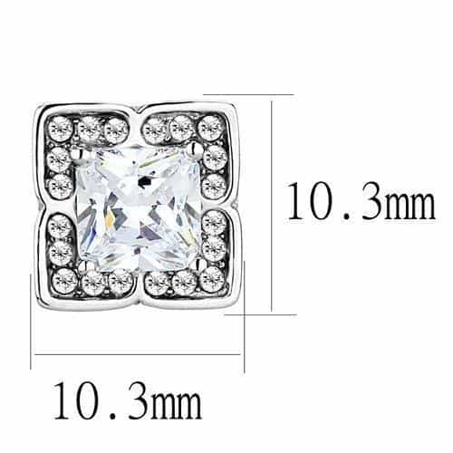 Stainless Steel CZ Princess Square Halo Pave Stud Earrings TK3157 view 2