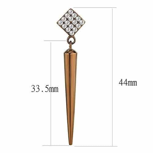 Stainless Steel Rose Gold IP CZ Pave Diamond Spike Bar Pendant view 2