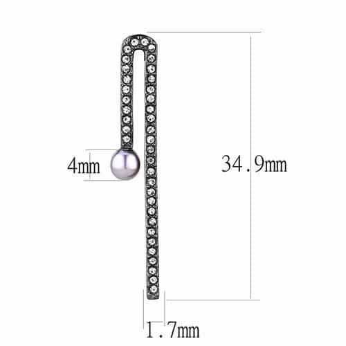 Stainless Steel Black IP CZ Pave Bar Pearl Linear Drop Earrings view 2