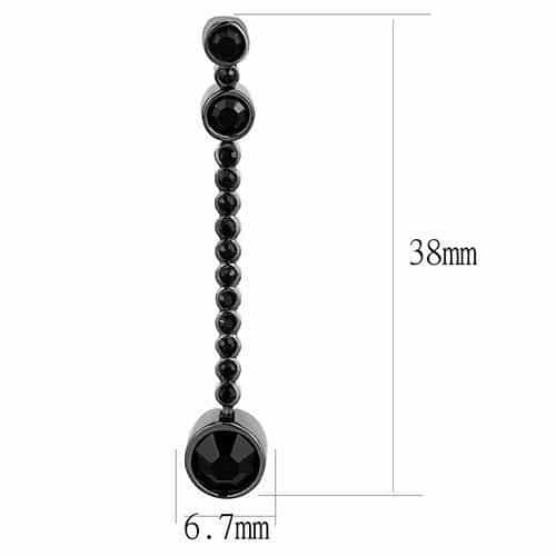 Stainless Steel Black IP Black CZ Round Bezel Graduated Earrings view 2