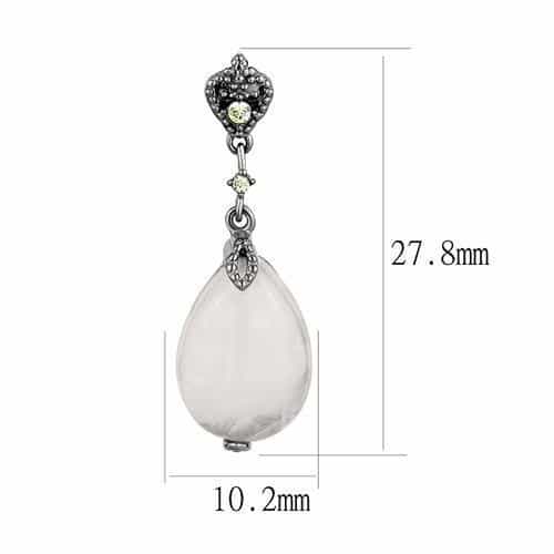Stainless Steel White Moonstone Pear CZ Crown Drop Earrings view 2