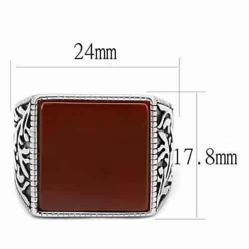 Stainless Steel Red Jasper Square Cabochon Scroll Carved Ring view 6