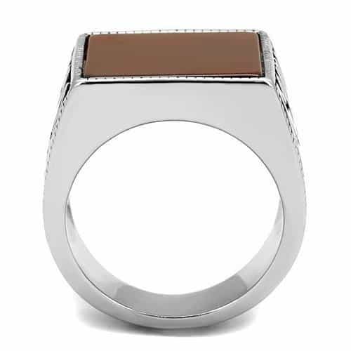 Stainless Steel Red Jasper Square Cabochon Scroll Carved Ring view 3